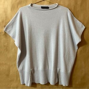 Fabiana Filippi | Cashmere Funnel Neck Side Slit Poncho Sweater Grey Size S